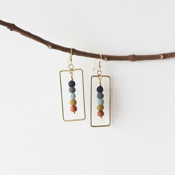 Upcycled Fabric  Earrings - Rectangle - Picture 1 of 3